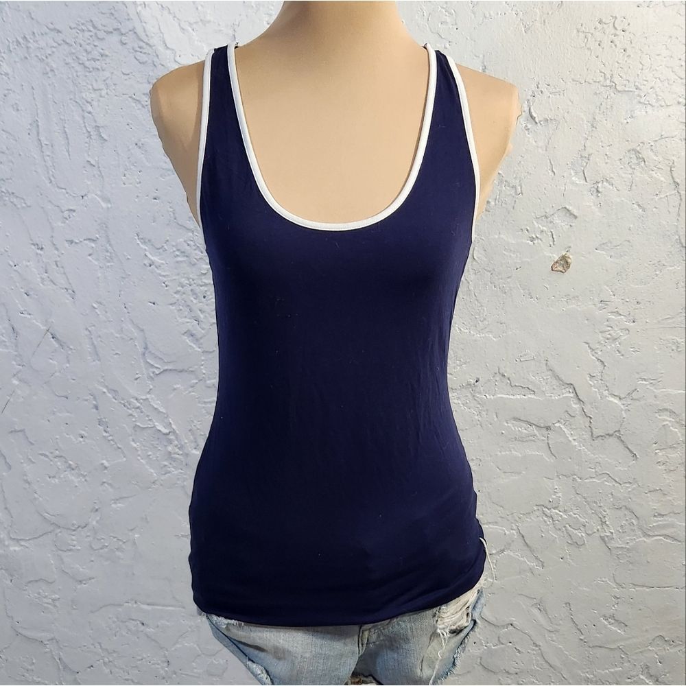 5x$25 Banana Republic blue white contrast stretchy minimalistic tank XS - Picture 2 of 9